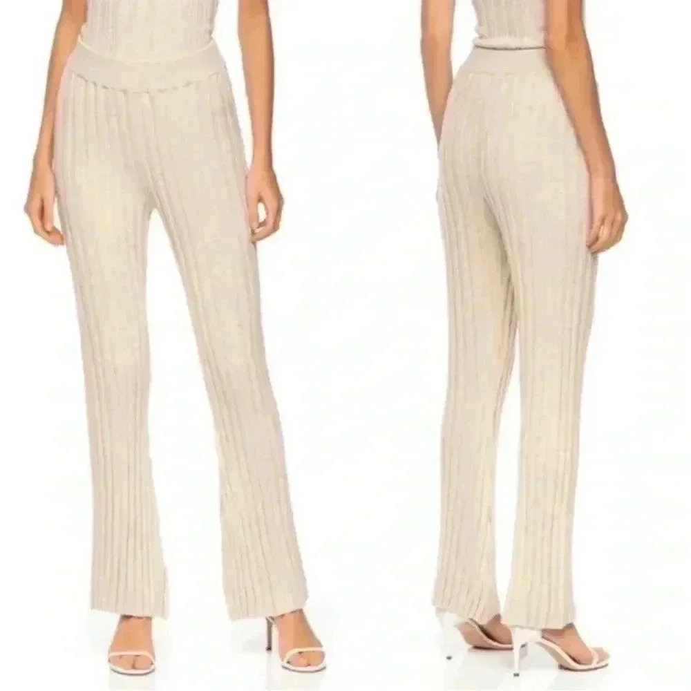 Anine Bing Val Ribbed Wool Pant in Cream size s